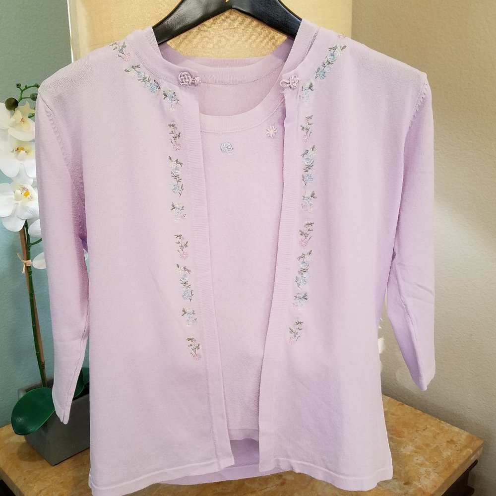 2 Pieces Set Sweater Tank and Cardigan in Soft Lavender knit size 12